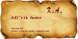 Kórik Andor névjegykártya